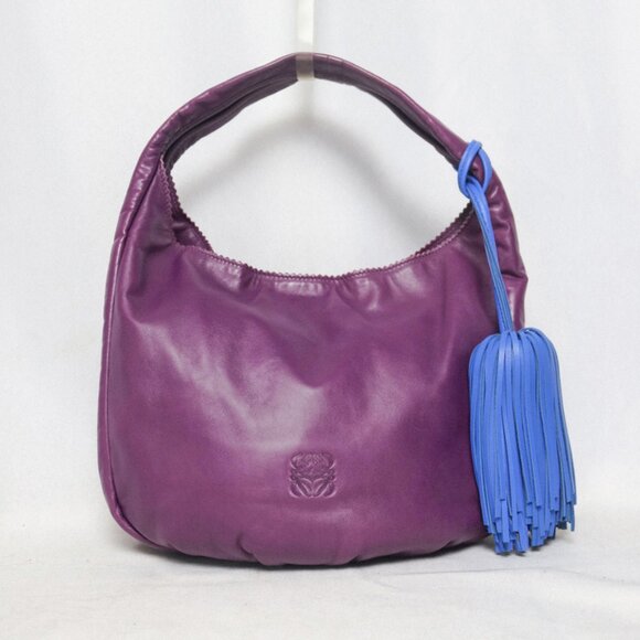 Rare Loewe Purple Nappa Leather Handbag Shoulder Hobo Bag - Picture 1 of 13